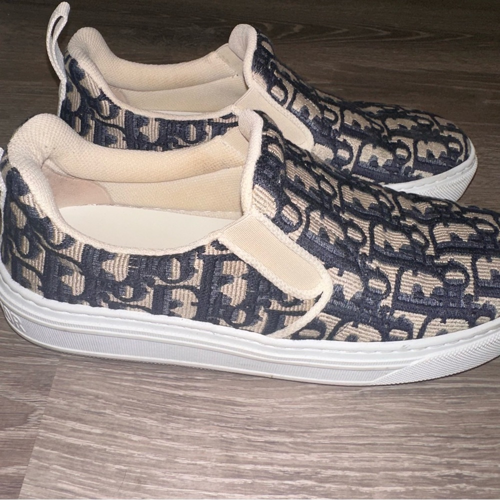 Dior Navy and Cream Slip-On Sneakers - Picture 2 of 5